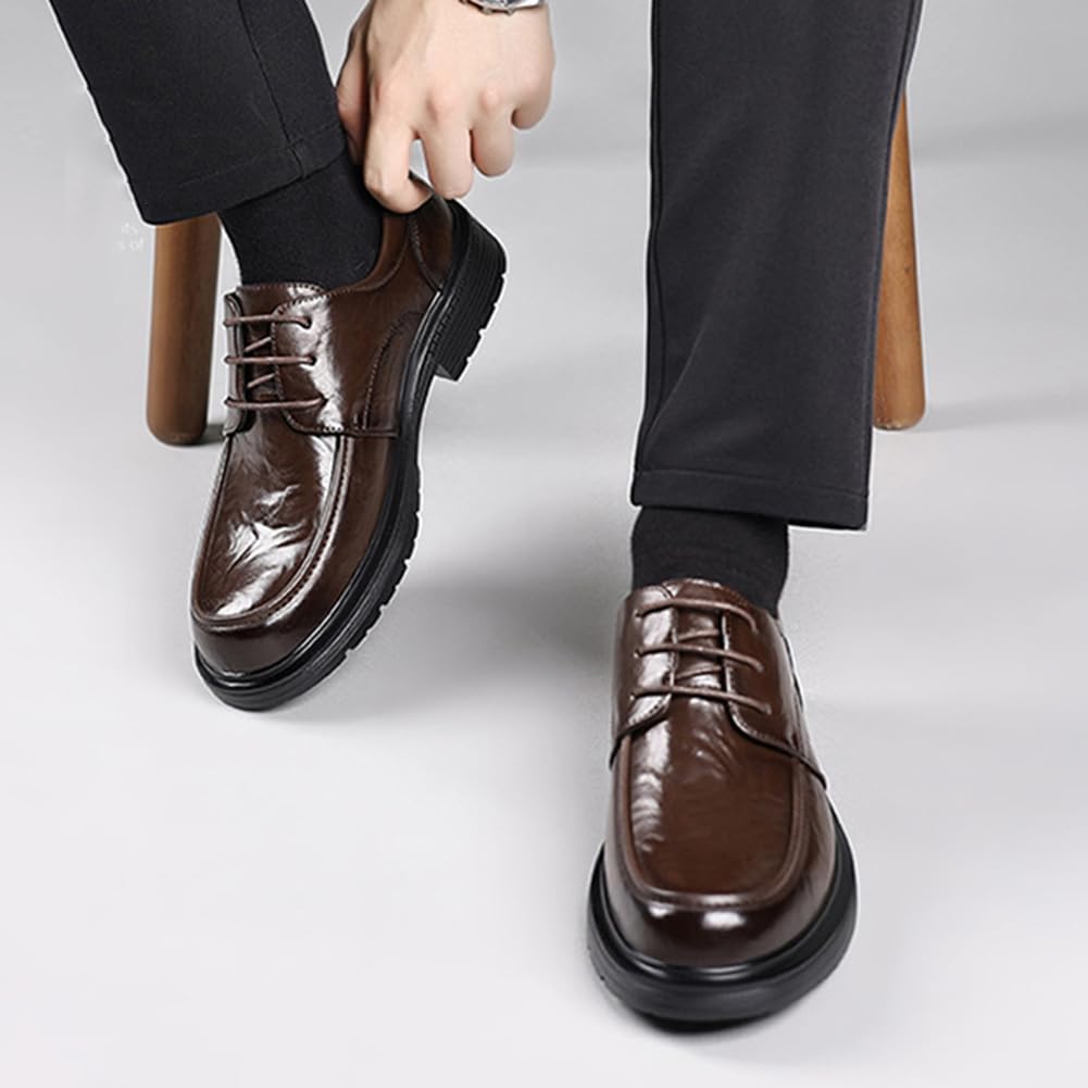 Uomo in Pelle Scarpe Eleganti | con Punta Arrotondata, con Lacci, Antiscivolo, Low Top, Party, Cerimonia, ufficio