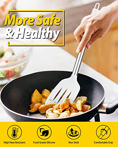Image of Pack of 2 Silicone Solid Turner,Non Stick Slotted Kitchen Spatulas,High Heat Resistant BPA Free Cooking Utensils,Ideal Cookware for Fish,Eggs,Pancakes