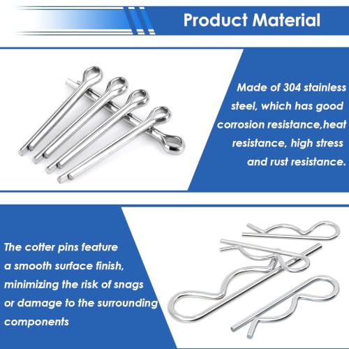 Image of 600Pcs 304 Stainless Steel Cotter Pins Assortment Kit - Hitch Pin Clips for Locking Systems | Ideal for Farm Tools, Tractor Implements, and Accessories