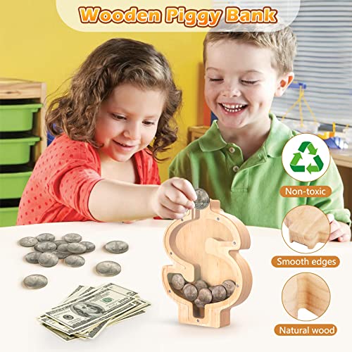 Icnice Wood Piggy Bank For Kids Boys Girls, Piggy Bank In The Shape Of Dollar Sign, Personalized Wooden, Coin Bank Birthday Gift For Kids, Children's Day Gift #TOP1