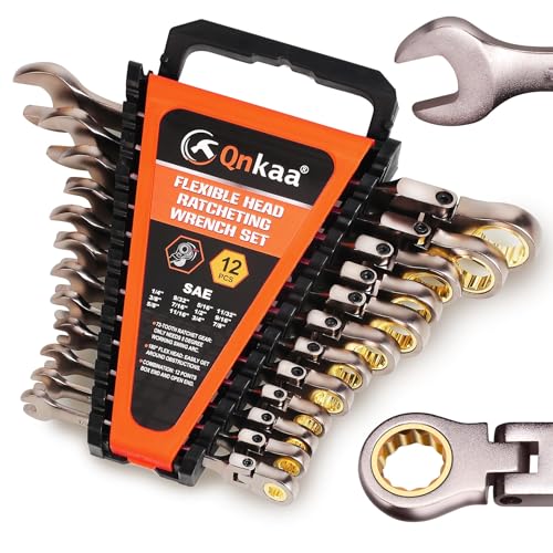 Qnkaa 12pcs Flexible Ratchet Wrenches Set SAE 1/4” to 7/8“ Inch Standard Spanners Gear Ring Ratcheting Combination Flex-Head Wrenches Kit with Portable Organizer Rack by Qnkaa - Used condition - US$25.75