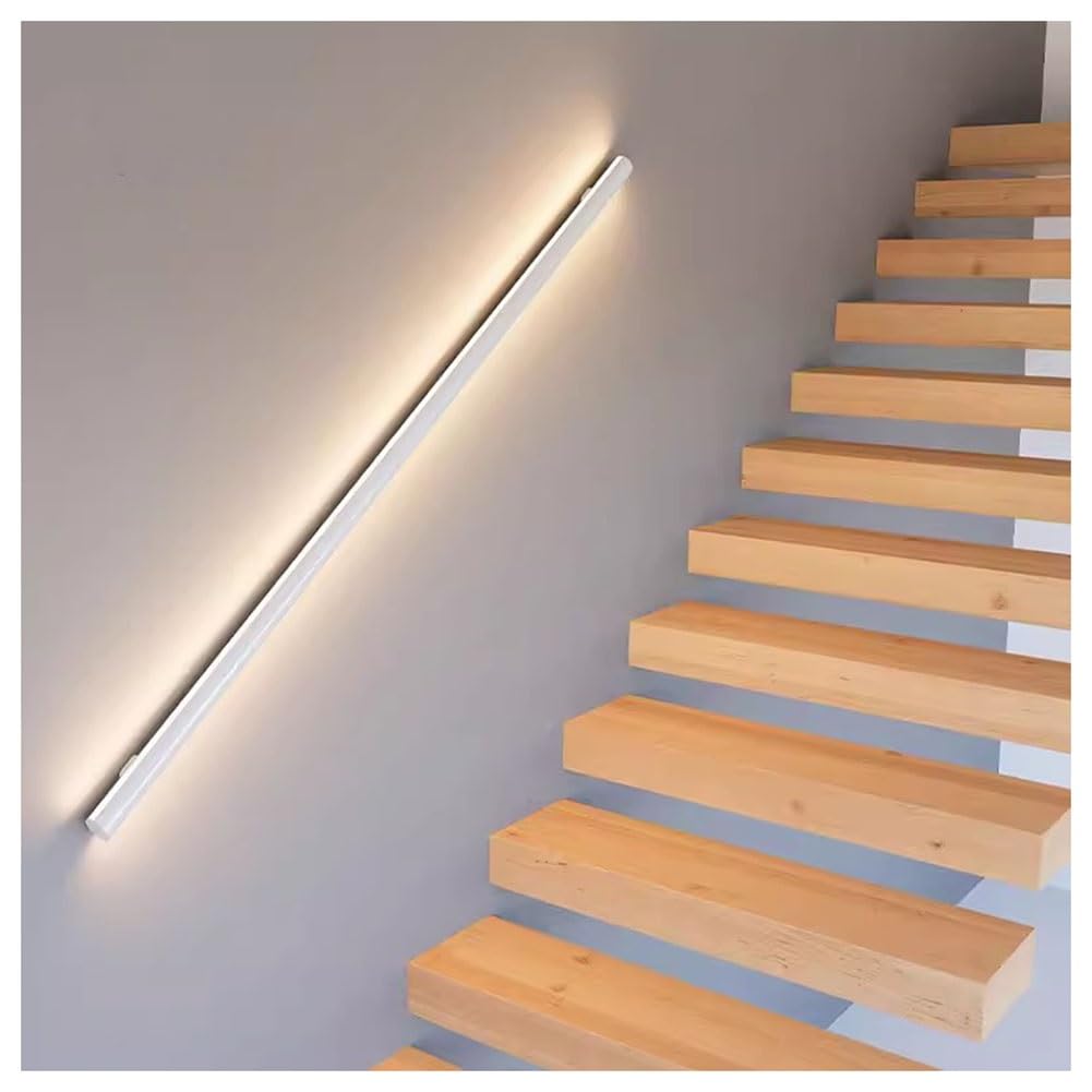 SXWNBIFH Stair handrail lights Stair Railing LED Aluminum Handrail for Indoor Stairs, illuminated Round Hand Railings for Wall Staircase, corridor wall lamp(Color:White,Size:47.3"/2m)