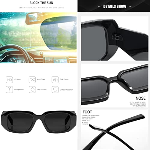 Trendy Rectangle Sunglasses for Women Men Square Retro Vintage Hexagon Glasses 90S Y2K Shades Aesthetic Accessories4
