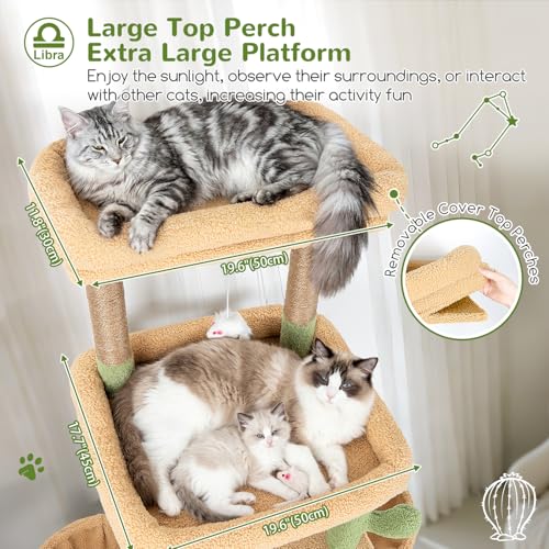 Image of Globlazer Heavy Duty Cat Tree 78 inch Sturdy Cactus Cat Tower for 20lbs Large Adult Cats, Symmetrical Aesthetic Big Cactus Cat Tree with Extra Large Platform, 2 Scratching Boards, Z78, Green