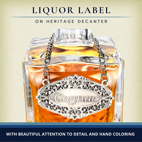 Heritage Pewter Cognac Liquor Decanter Label – Cognac Liquor Tag with Adjustable Chain | Perfect for Housewarming Gift, Parties, Holidays, & Anniversaries | Expertly Crafted Pewter
