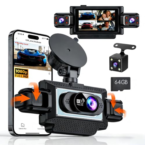 Câmera Veicular com Gravação Dupla (Frontal e Traseira), Dashcam em HD 1080p a Partir da Câmera Interna, Visão Noturna, sensor de Gravidade, Inclui Cartão de Memória de 64 GB