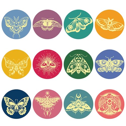 CRASPIRE 120 Unids 12 Estilos Pegatinas Redondas de Polilla Insectos de 2 Pulgadas Lámina Dorada Certificado En Relieve Sellos Etiqueta Autoadhesiva Colorida Etiqueta de Medalla Calcomanías