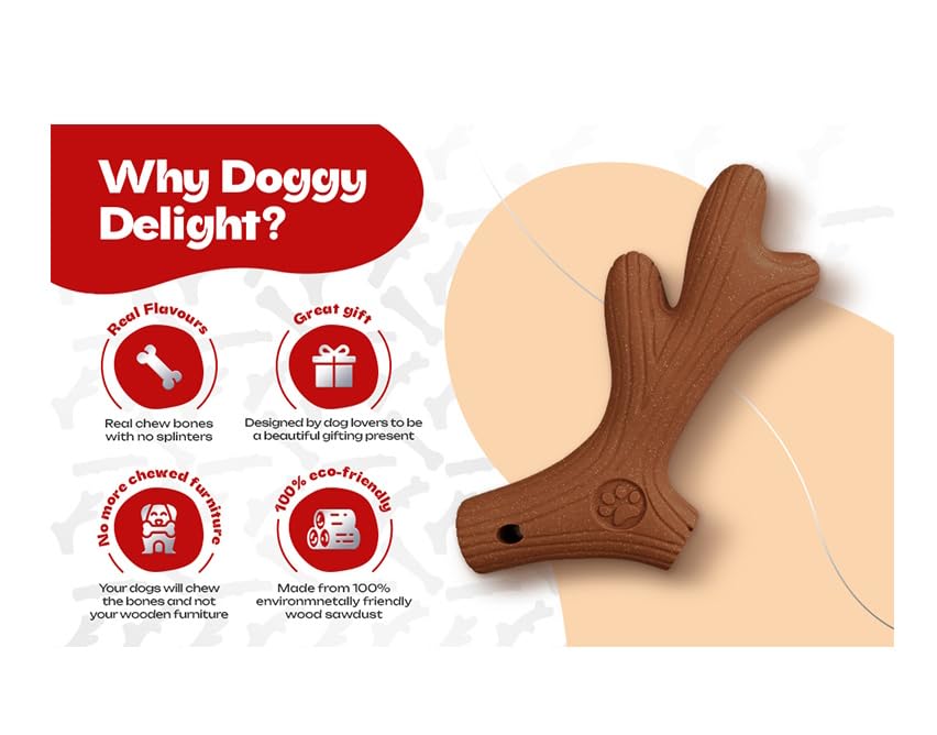 Design Shed Dog Chew Beef Flavor Antler, Wood Sawdust Durable Dog Chew Toy Bone For Aggressive Chewers With Real Bacon Flavor - Image 4