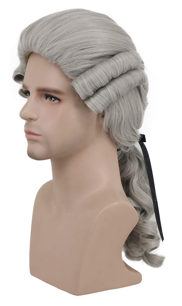 karlery Judge Colonial Wig Man Long Wave Beige Wig for Halloween Costume Cosplay Party
