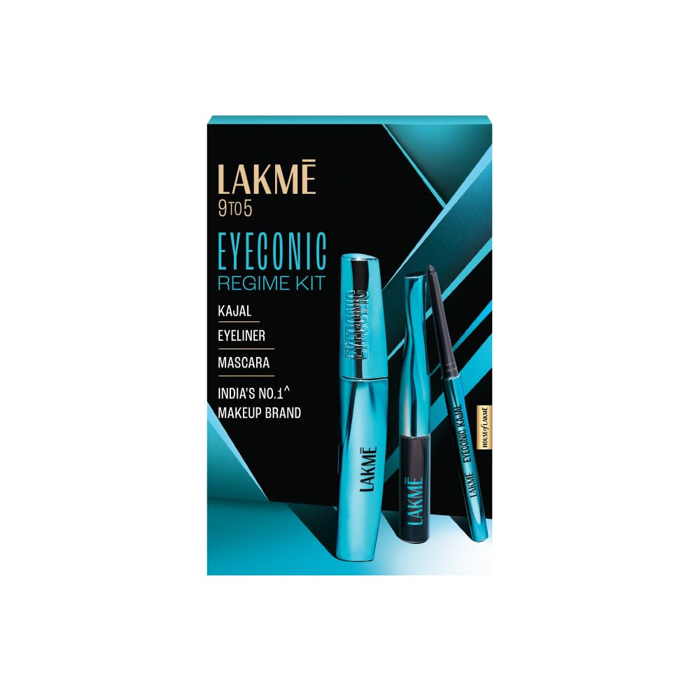 LAKME Eyeconic Regime Kit, Kajal 0.35g, Eyeliner 4.5 ml, Mascara 9 ml, Pack of 3, with Intense Black Pigment, Smudgeproof and Waterproof, Lasts Upto 24 Hrs-image-14