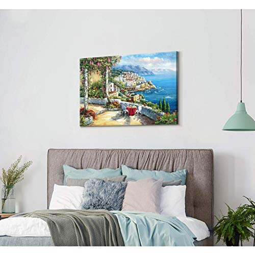 Sd Soft Dance European Town Canvas Wall Art - Coastal Flower Garden Artwork Painting Reproduction Print For Office (24'' X 36'' X 1 Panel) #TOP3