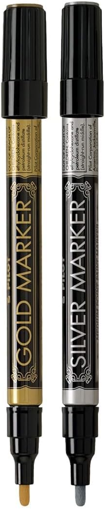 Metallic Permanent Paint Markers, Gold, Medium Point (2.0mm), 6 Count, Bundle with Plastic Reusable Pouch