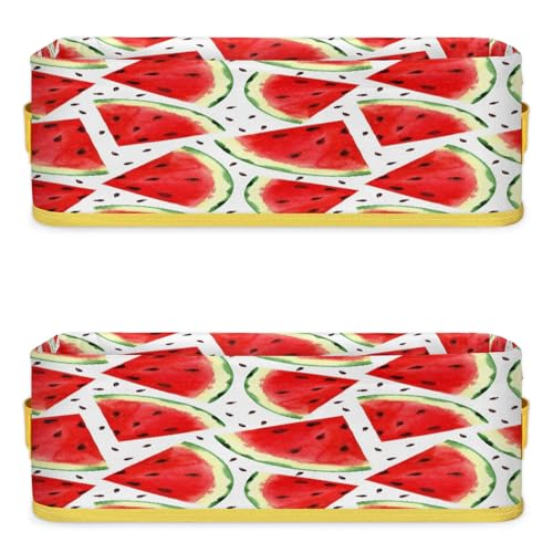 Watermelons Fruits Pattern Bathroom Storage Basket Waterproof Foldable Storage Bins with Handles Decorative Toilet Paper Storage Basket for Organizing for House Bathroom Toiletries Set of 2