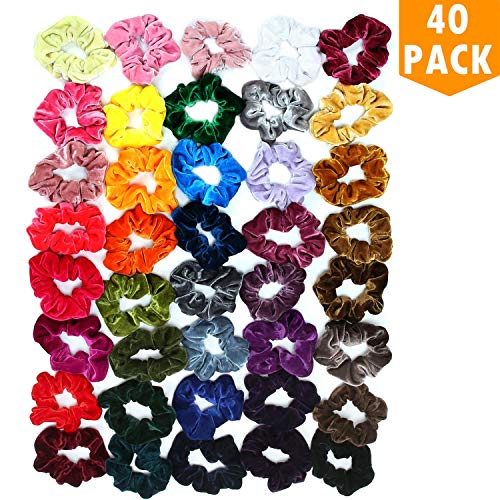 Datttcc 40 Pcs Hair Scrunchies Velvet Elastic Hair Bands Scrunchy Hair Ties Ropes Scrunchie for Women or Girls Hair Accessories - 40 Assorted Colors Scrunchies (40 PCS Velvet Hair Scrunchies)