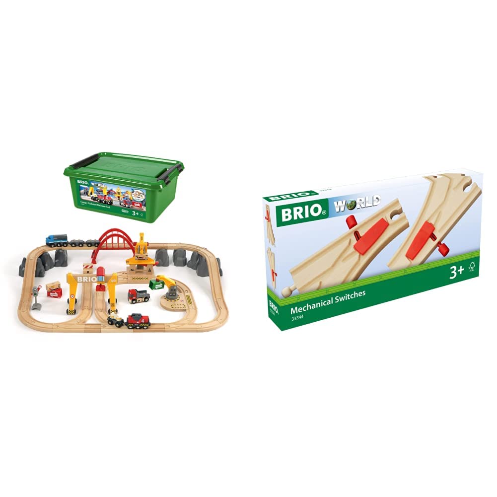 BRIO Bahn 33097 - Frachten Set Deluxe & Bahn 33344 - Mech. Weichenpaar (L1/M1)