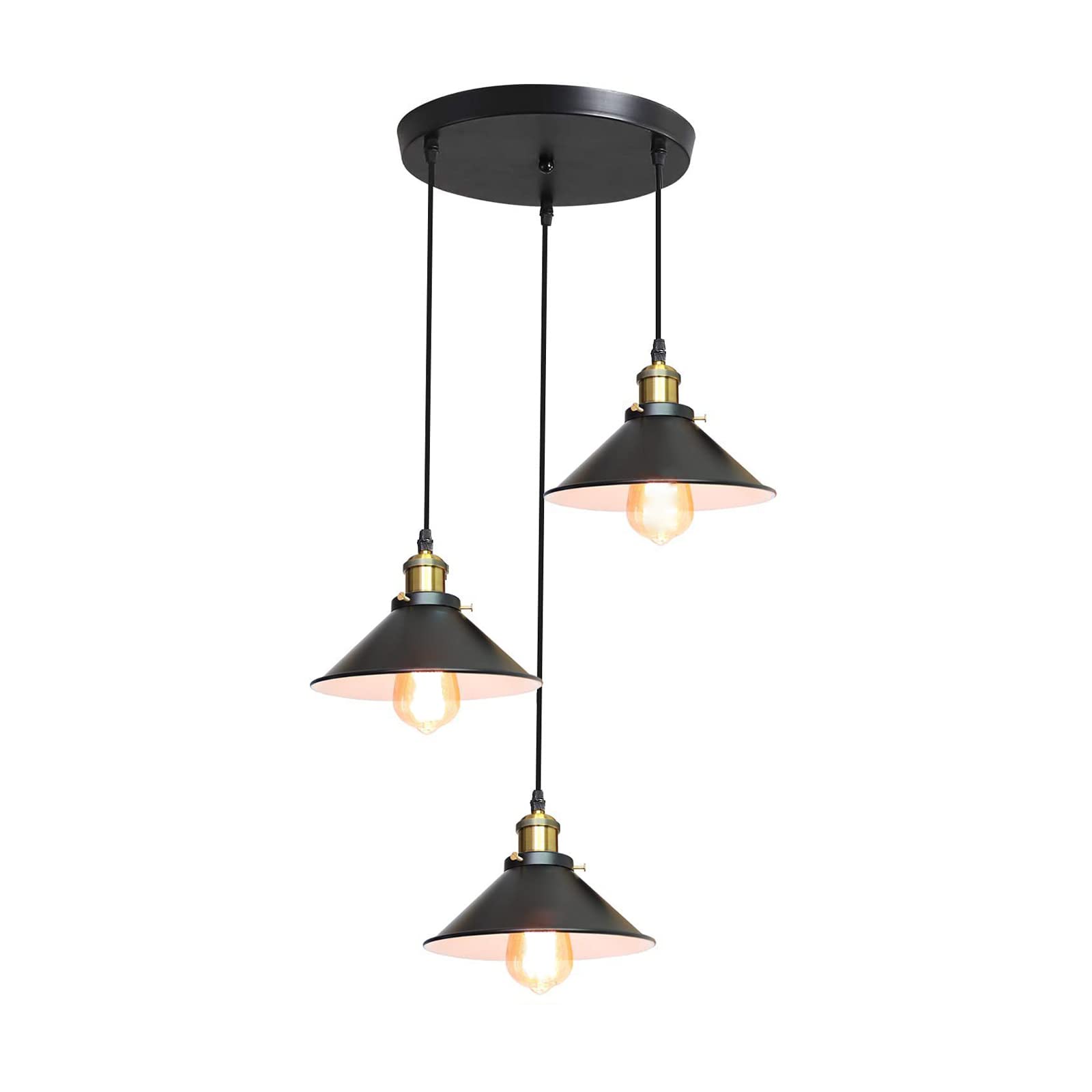 Plafonnier industriel 3 lumières en métal vintage noir pour cuisine et salon
