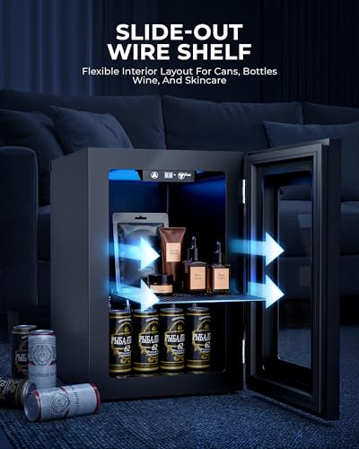Image of Manastin 18L Beverage Refrigerator Cooler, 24-Can Mini Fridge with Glass Door & LED Light, 40-61F Digital Temperature Control, Freestanding Drink Fridge for Soda, Beer, Bedroom, Office & Home Bar