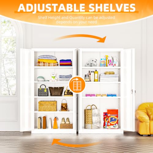 Image of INTERGREAT White Metal Storage Cabinet, 72 inch Locking Steel Cabinets with 2 Door and 4 Adjustable Shelves, Tall Metal Cabinet for Home Office, Garage, Warehouse