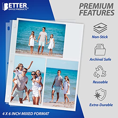 Photo Album Refill Sheets, 4 X 6 Inch Mixed Format, Heavyweight, Diamond Clear 3 Ring Photo Binder Page Refills, By Better Office Products, 150 Total Photos (25 Pack) #TOP5