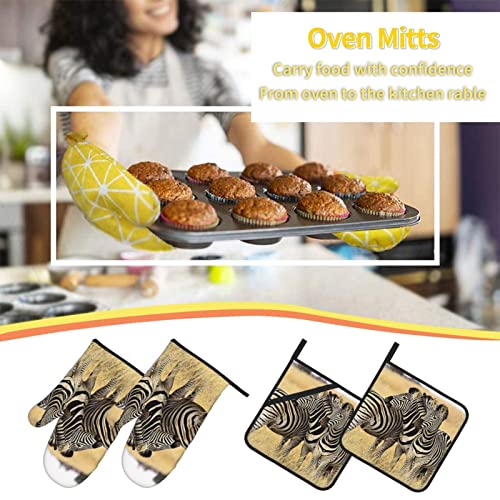 African Animals Print Oven Mitts Potholders Set Heat Resistant Oven Mitts Gloves Potholder For Cooking Grilling (4-Piece Set) #TOP6