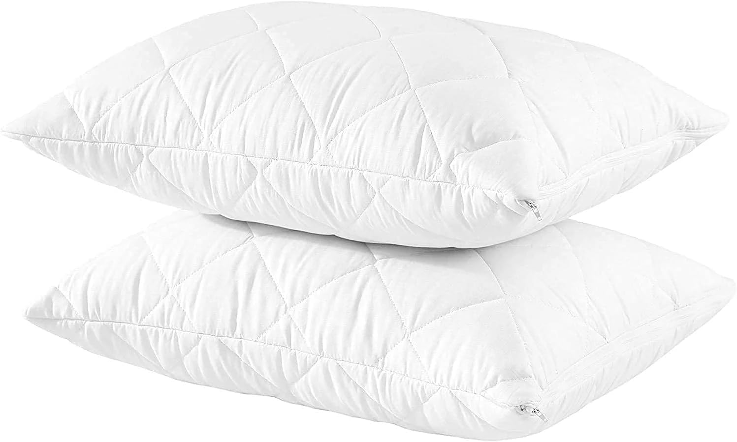 Trance Home Linen Water Resistant Quilted Pillow Protector 240 GSM Soft Cotton Quilted Pillow Cover Protector Zippered Closure, Protection Against Water Spills & Dustmites ( 20x30 Inches | White)-image-24