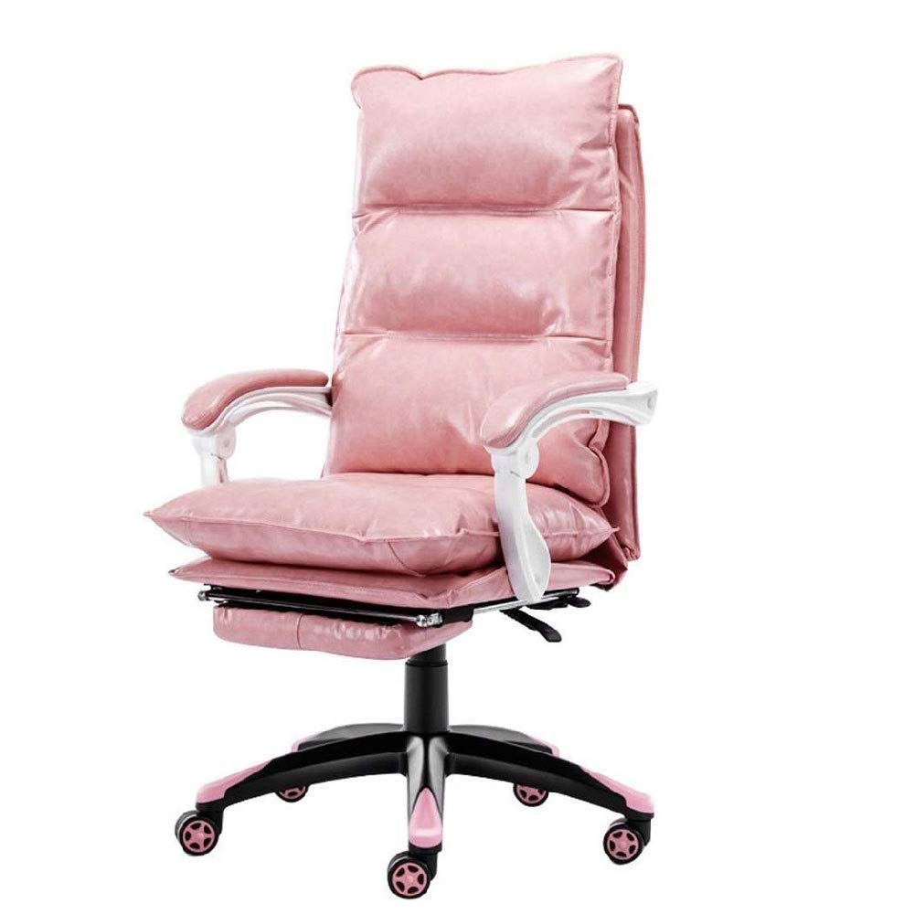FYMLP Silla Oficina ergonómica con reposapiés, Color Rosa, Cuero sintético, for Escritorio computadora, Silla Juego giratoria reclinable, Respaldo Alto Ajustable.