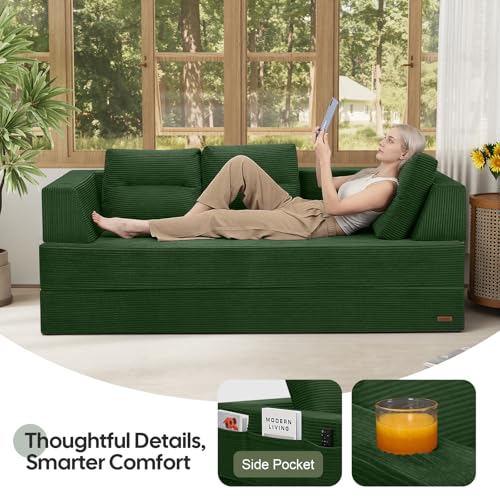 Image of COMAX Futon Sofa Bed, Convertible Sofa Bed, Folding Boneless Couches | Boneless Couch for living room, Fold Out Small Foldable Loveseat Floor Sleeper Mattress Lounge Space‑Saving, Queen 79 inch