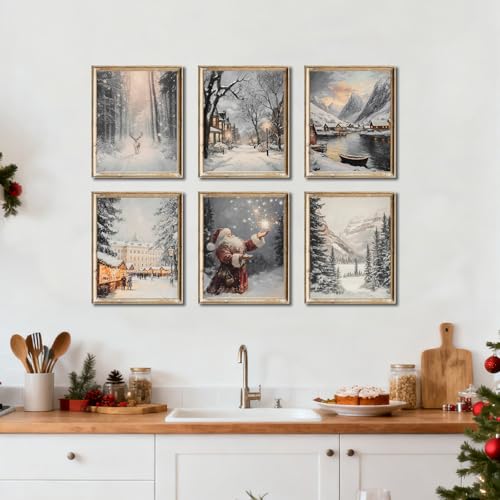 Arte de pared navideño de 6 piezas: decoración tradicional sin marco flor de escarcha 2