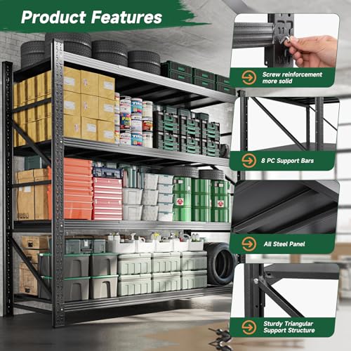 Image of Letaya 6000LBS Storage Shelves Heavy Duty,79 inch W Garage Shelving Units, 4 Tier Adjustable Utility Rack Shelf,Large Metal Industrial Shelves,for Shop,Warehouse,Basement,Black (79 inch W x 24 inch D x 79 inch H)