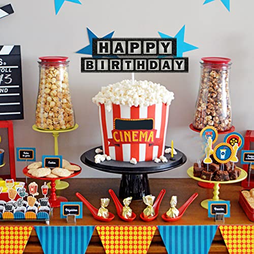 Movie Night Happy Birthday Cake Topper Set 7-Pc - Perfect For Hollywood-Themed Birthday Parties, Family Movie Nights, And Baby Shower Party Decorations - Sugargera #TOP4