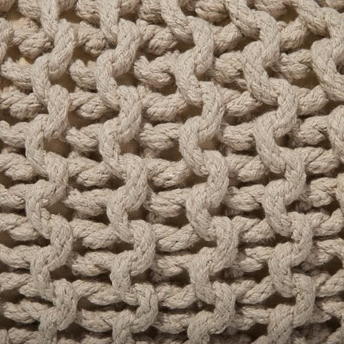 Pouf rond coton beige 50 cm fait main Conrad Beliani