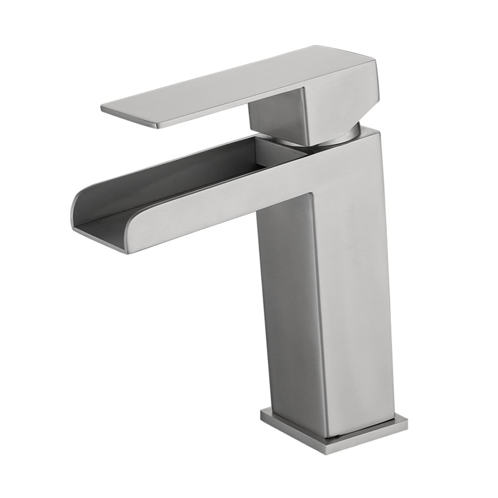 Grifo para lavabo en cascada, grifo mezclador de agua fría y caliente montado en cubierta inclinable para baño, grifo plateado negro, grifo para lavabo de tocador de acero inoxidable (color: negro con