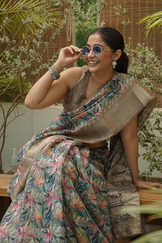 Image of MIRCHI FASHION Women Saree Cotton Blend Kalamkari Printed | Comfortable Office and Regular Daily Use Sari with Unstitched Blouse Piece