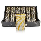 Saharashop Juego de 12 vasos de té marroquí, vasos de té de Atay, juego de vasos orientales, dorado Dorés