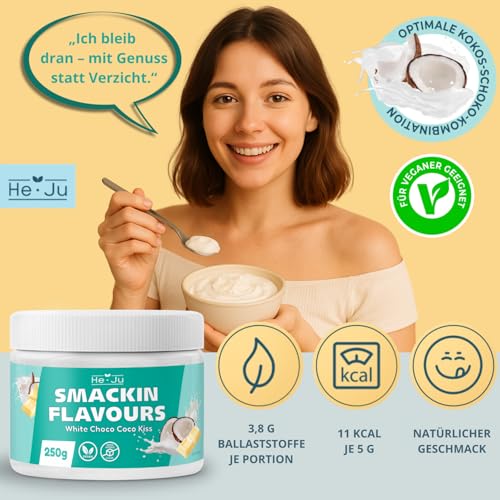He-Ju Flavour Pulver weiße Schokolade Kokos 250g vegan, Geschmackspulver zum Süßen fast ohne Kalorien