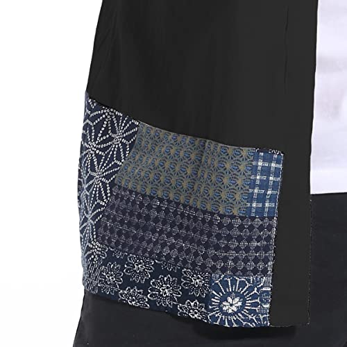 perdontoo Men\'s Casual Kimono Shirt Light Linen Short Sleeve Open Front Cardigan (Medium, Black)