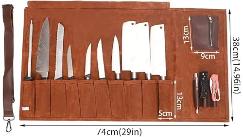 Knife Bag,Canvas Chef Knife Roll Bag,Chef Knife Case Roll Bag,Chef Knife Case Roll Bag With 10 Slots Plus 3 Zipper Pockets, Carry Handle & Shoulder Strap Chef Knife Bag For Men Culinary Traveling. #TOP1