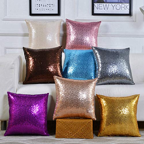 Holiselear Multi-Size Glitzy Sequins Throw Pillow Cover Shining Bling Pillow Case 16 X 16 Inch For Decor Sofa Party Christmas Silver 2 Packs #TOP5