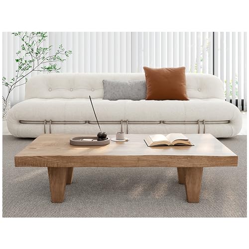 Table basse, en bois massif, pieds robustes, plateau irrégulier, design zen, table basse pour salon et service à thé