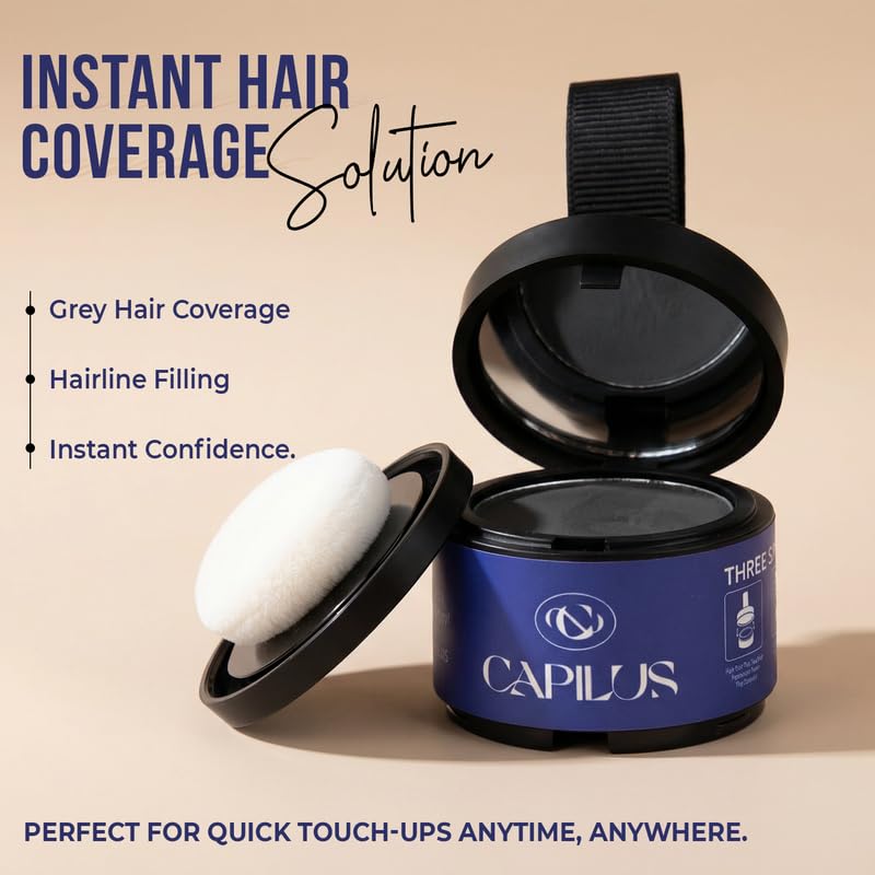 Image of CAPILUS Hair Root Touch Up Powder 4gm for Grey Coverage, Hairline & Bald Spot Concealer, Hair Filler & Hair Shadow Powder for Thinning Hair, Scalp Cover for Women & Men, Natural Brown