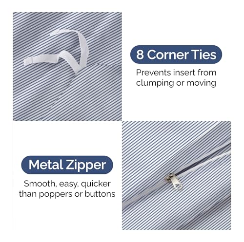 Image of Duvet Cover King Size Set - Extra Soft King Duvet Cover 104 inch x 90 inch with 2 Pillow Shams for Women, Men, Kids & Teens - Hotel Luxury w / Zipper Closures & Ties - Comfy, Cozy & Breathable (Blue Stripes)