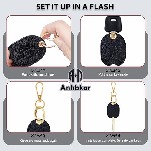 Image of Leather Keys Sleeve for Broken Car Key Loop Replacement - Cute Keychain Cover - Protector, Holder for Men & Women