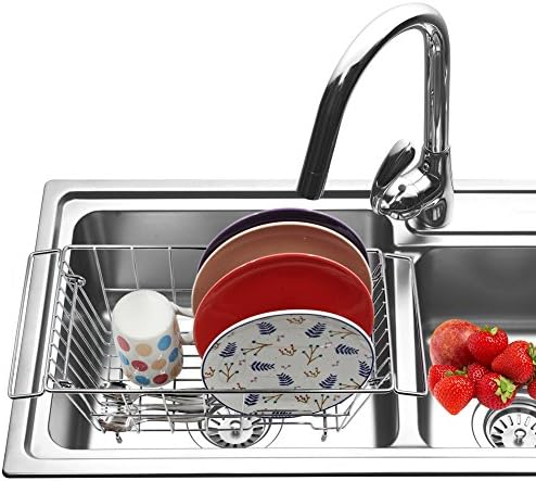 IZLIF Over The Sink Kitchen Dish Drying Rack Drainer Holder,Chrome Fnish