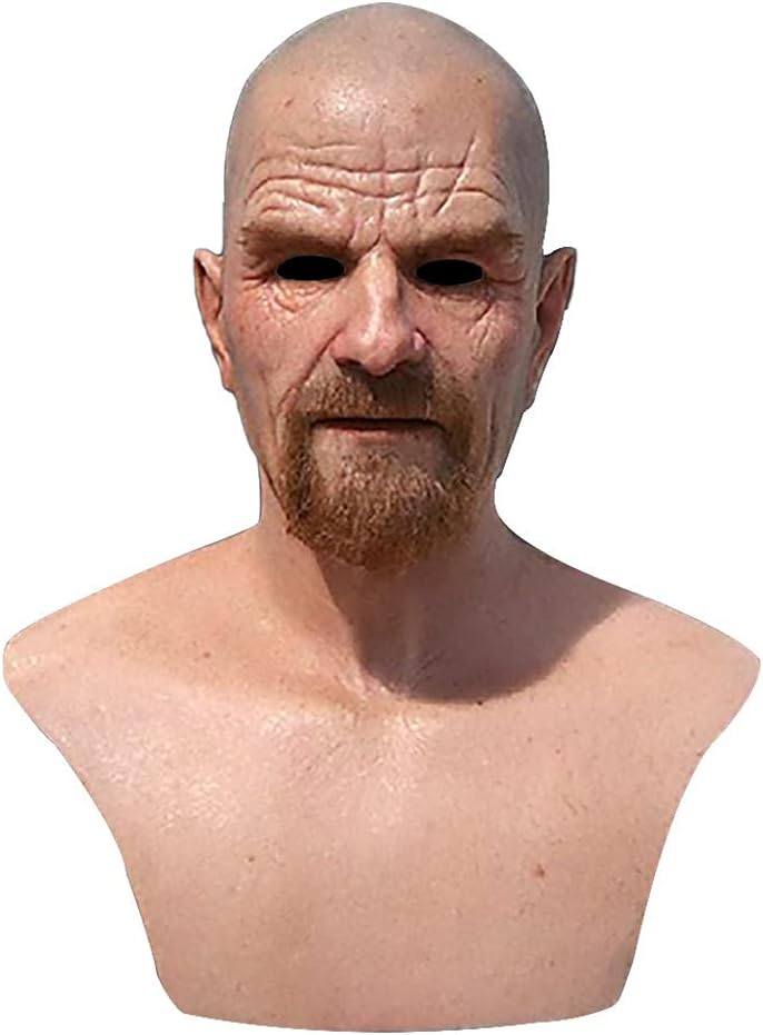 jinrio Realistic Bald Old Man Mask,Breaking Bad Walter White Mask Adult Halloween Party Props Latex Pink Large