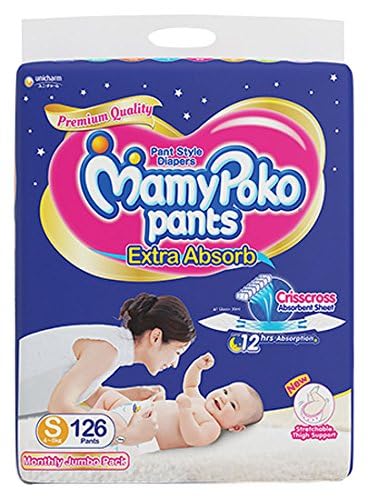 MamyPoko Pants Extra Absorb Diapers Monthly Pack, Small (Pack of 126)