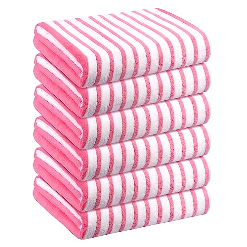 Image of JML Microfiber Bath Towel Set, Cabana Stripe Pink, 30 inch x 60 inch, 6 Pack | Hanging Loop, Soft, Absorbent & Quick Dry, Lint Free, Fade Resistant, for Summer Swimming Pool Party, Beach Travel