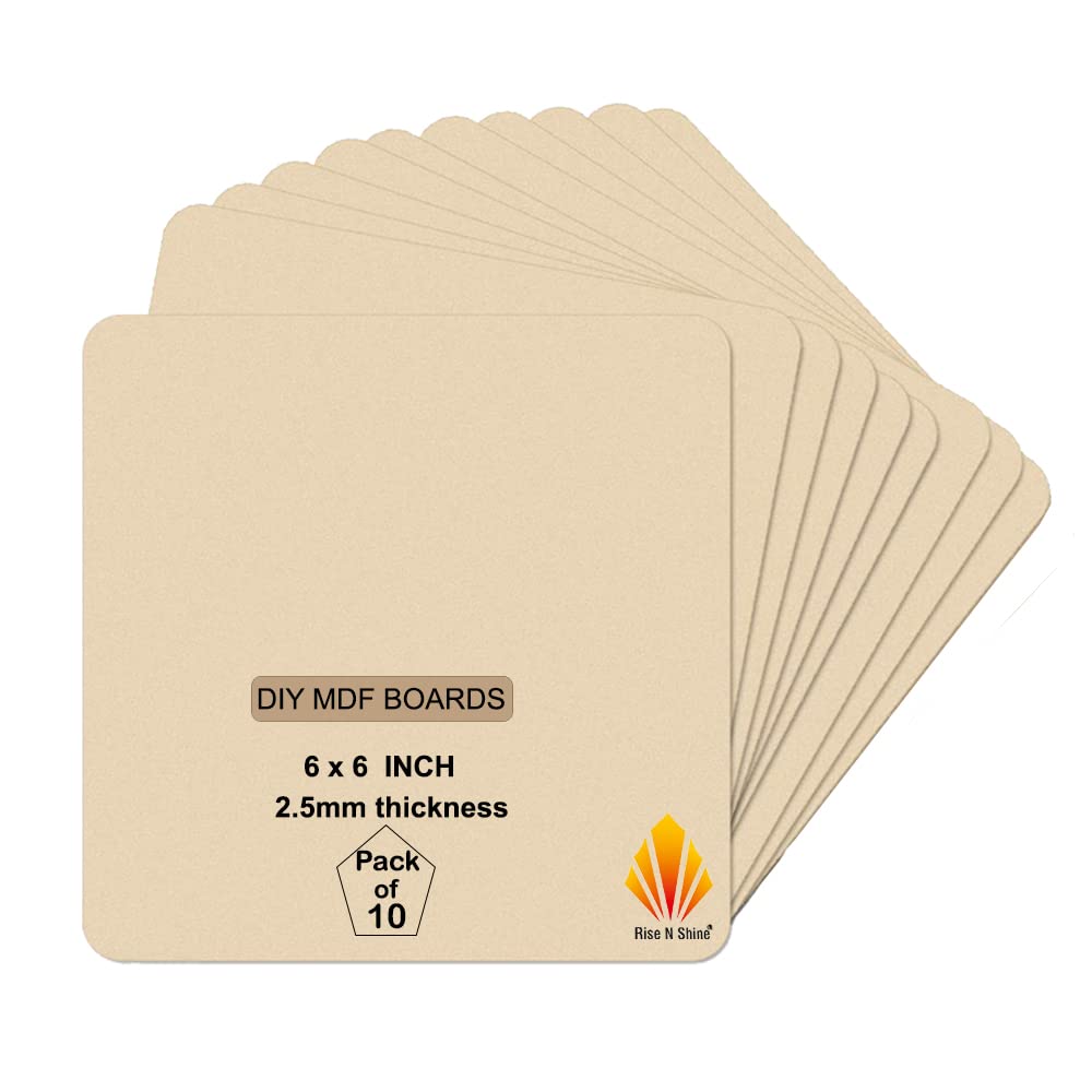 Rise n Shine MDF Board Cutouts - 6 Inch 2.5mm Thick Square Boards Set Of 5 | MDF Board for Lippan Art, Resin, Mandala, Painting & Art and Craft | Premium Square Pine Wood Slices for Artists and Students-image-33