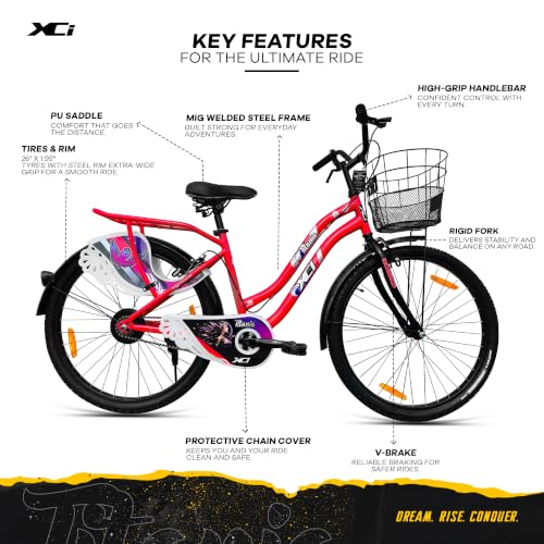 Image of XCi Titania 26T Women's Bicycle, 26-Inch Tyres, Single Speed, Non-Geared, Rigid Suspension, Calliper Brakes, Adult (12+ Years), 18 Inches Steel Frame, Pink Black