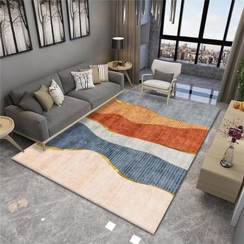 Tapis lavable bleu et gris au design minimaliste moderne 150x200