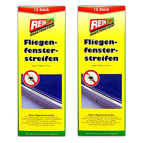Reinex 24 Stück Fliegen Fensterstreifen | Köderstreifen Fraßköder | Köder Fliegenabwehr Cover